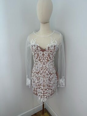 For Love & Lemons NWT White Sheer Lace Overlay Mini Dress - Size Small